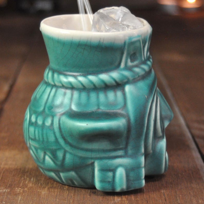 Aztec God Tlaloc Tiki Mug – Handcrafted Ceramic, Reactive Turquiose Glaze, Cocktail Cup image 6