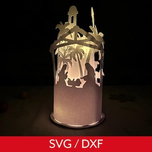 Nativity Paper Lantern SVG Template, 3D Papercut Lantern, DIY Christmas Decor, Nativity Shadow Box SVG, Cricut Christmas Luminaries Svg