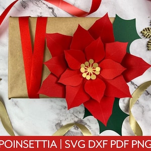 Poinsettia Flower Svg / Modello di fiori Cricut Silhouette Cutting / Carta di Natale SVG taglio / Decorazioni fai da te di Natale / Fiore di Natale SVG