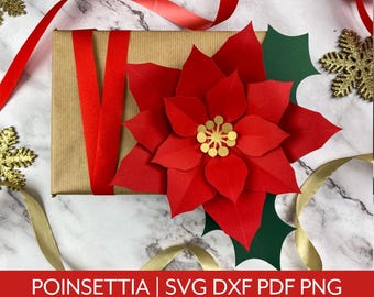 Poinsettia Flower Svg | Flowers Template Cricut Silhouette Cutting| Christmas Paper SVG cut | Christmas DIY Decor | Christmas Flower SVG