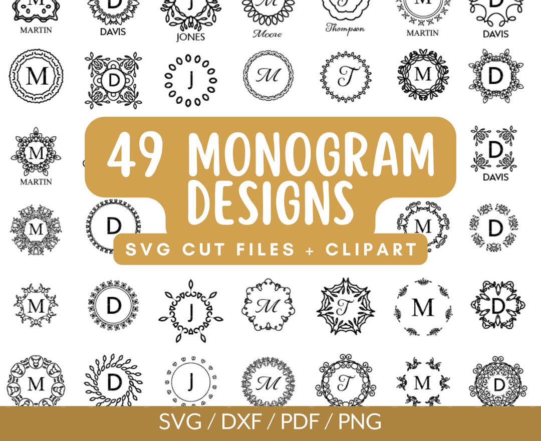 Monogram Cut File Monogram Frame Svg Bundle, Monogram Floral Clipart, Floral Wreath PNG ...