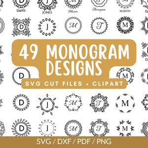 Paquete de marcos de monograma SVG, clipart floral de monograma, vector PNG de corona floral, diseños de archivos de corte de monograma de boda para Cricut y Silhouette