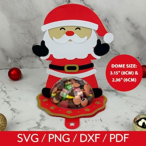 Christmas Santa Candy Holder SVG, DIY Christmas Treat Box, Chocolate Holder with Opening Mechanism, Santa Candy Dome Cut File, 8cm and 6cm