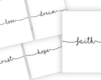 Set of 5 Hand Lettered Wall Art Printables, Instant Download 11"x8.5", Motivational words