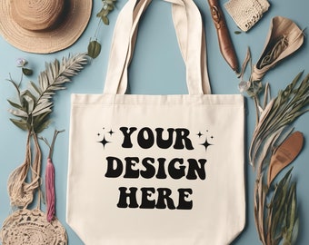 Tote Bag Mockup, Natural Tote Bag Mockup, Boho Styled Tote Mock, Tote Bag Flat Lay, Shopping Bag Sublimation Mockup, Cotton Canvas Tote Bag