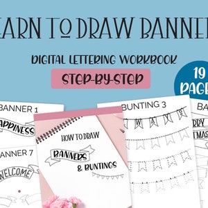 How to Draw Banners & Buntings Printable Worksheets for Lettering, Bullet Journal, Planner and Cards | Step-by-Step Guide | Instant Download