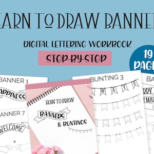 How to Draw Banners & Buntings Printable Worksheets for Lettering, Bullet Journal, Planner and Cards | Step-by-Step Guide | Instant Download