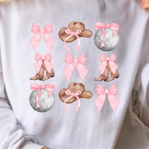 Pink Coquette Bows PNG, Western Cowgirl Clipart, Cute Cowgirl Designs, Vintage Cowgirl Boot, Soft Girl Era Designs, Western Sublimation