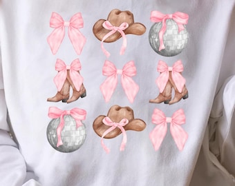 Pink Coquette Bows PNG, Western Cowgirl Clipart, Cute Cowgirl Designs, Vintage Cowgirl Boot, Soft Girl Era Designs, Western Sublimation