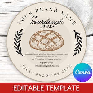 Editable Sourdough Bread Label, Cottage Home Bakery Stickers, Home Baked Goods Label, Cottage Baking Label, Ingredient Label Template