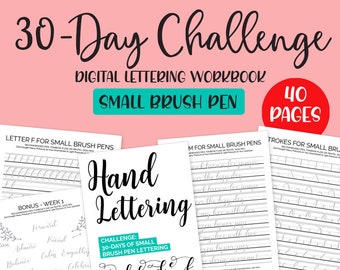 Leer handletteren in 30 dagen Uitdaging | Brush Lettering-oefenwerkboek voor beginners | Kalligrafie | Directe download