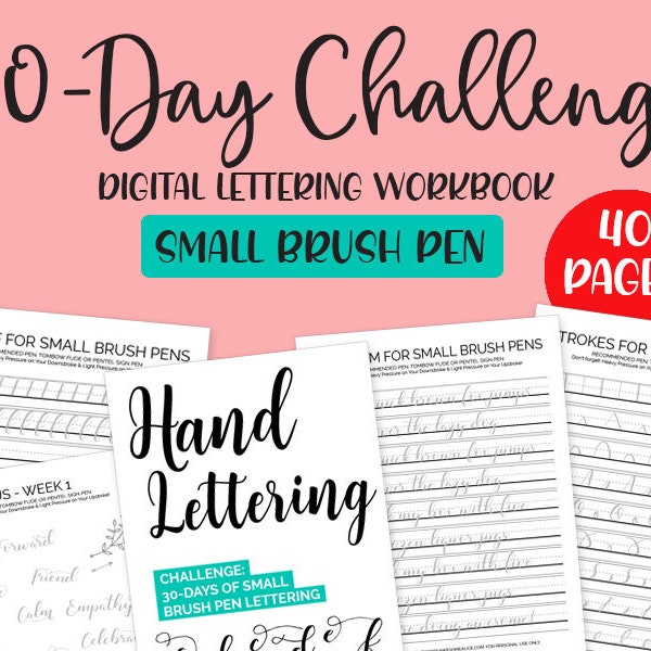 Learn Hand Lettering in 30 days Challenge | Brush Lettering Practice Workbook for Beginners | Calligraphy | Instant Download