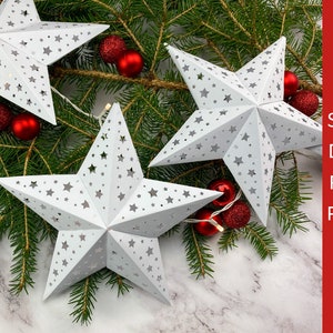 Étoile de Noël Svg | guirlande lumineuse de Noël étoiles en papier Svg | modèle étoile 3D, décoration hivernale en papier | Fichiers SVG pour Cricut & Silhouette