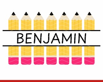 Monogramma a matita diviso in formato SVG, file di taglio per etichetta con nome a matita, regalo per insegnanti, download digitale per il ritorno a scuola, clipart per Cricut Silhouette