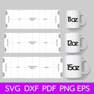 11, 12, 15 oz Mug Template, Full Wrap Mug Template with Guides, Sublimation Mug Template, Cricut Mug Press Template, Mug Template SVG Cricut