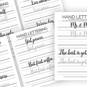 5er Set Hand Lettering Übungsblätter | Brush Lettering Praxis Arbeitsblätter für Anfänger | Kalligraphie | Sofort Download