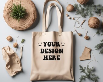 Tote Bag Mockup, Natural Tote Bag Mockup, Boho Styled Tote Mock, Tote Bag Flat Lay, Shopping Bag Sublimation Summer Cotton Canvas Tote Bag