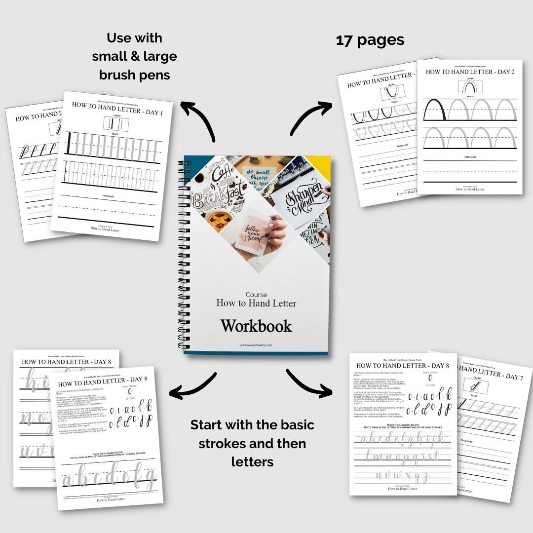 How to Hand Letter Course Workbook | Brush Lettering Practice Workbook ...