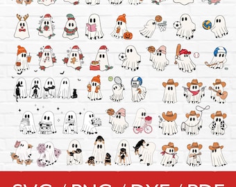 Halloween Ghost Svg Bundle, Cute Halloween Christmas Ghosts Png, Retro Halloween, Halloween Ghost Coffee, Spooky Cut File Cricut Silhouette
