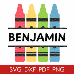 Split Crayon Monogram SVG, Pencil Name Label Frame Cut File, Teacher Design, Back to School Digital Download, Clipart for Cricut Silhouette