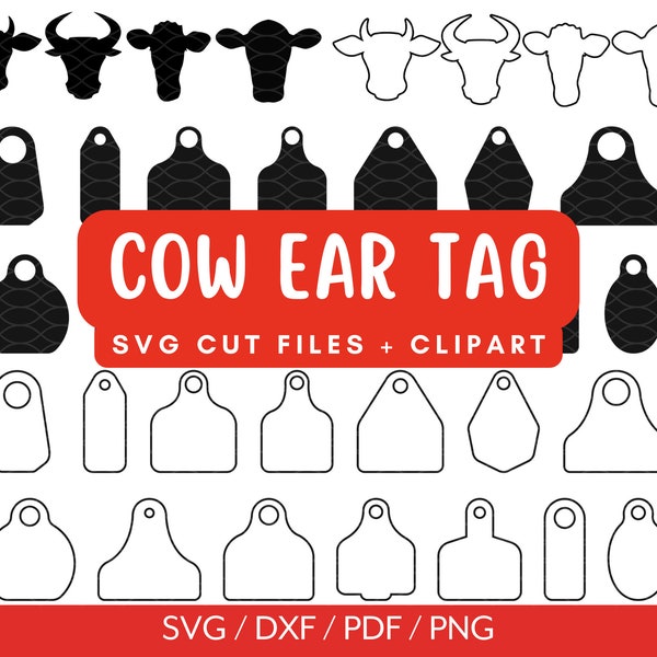 Cow Tag SVG Bundle, Ear Tag Clipart, Eartag PNG, Cattle Ear Tag Vector, Cow Tag Outlined Template Cut File designs for Cricut & Silhouette