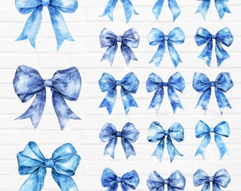 Watercolor Coquette Bow Png | Png Bundle | Woman Coquette Shirt | Blue Watercolor Bow Clipart | Pastel Bow Png | 18 Blue Sublimation Designs