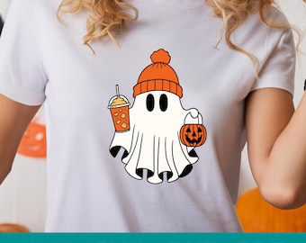 Halloween Ghost Coffee Svg, Cute Halloween Ghosts Png, Retro Halloween Dxf, Halloween Ghost Ice Coffee, Spooky Cut File Cricut Silhouette