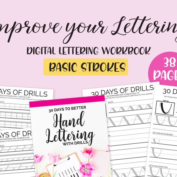 Brush Lettering Practice Workbook | Basic Strokes | Basic Stroke Practice for Beginners or Warm-Ups | Calligraphy | Instant Download