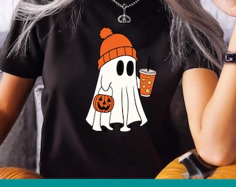 Halloween Ghost Coffee Svg, Cute Halloween Ghosts Png, Retro Halloween Dxf, Halloween Ghost Ice Coffee, Spooky Cut File Cricut Silhouette
