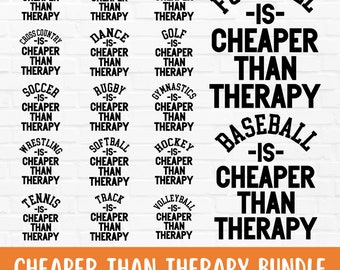 Cheaper than Therapy Svg Bundle, Quotes Clipart, Sports Bundle Png, Football Baseball Sayings Vector Cut File designs Cricut & Silhouette
