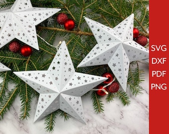 Christmas Star Svg | Paper Star Christmas Light Garland Svg | 3D Star Template, Winter Paper Decoration | SVG files for Cricut & Silhouette