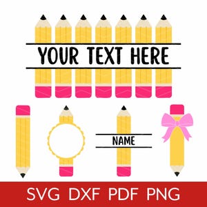 Pencil Monogram SVG Bundle, Split Pencil Name Label Frame Cut File, Teacher Design, Back to School Kids Digital Download, Cricut Silhouette