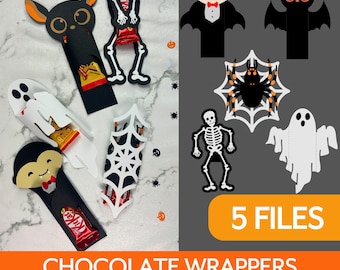 Halloween Candy Bar Wrappers SVG, Halloween Candy Bar Holder SVG, Halloween Treat Holder, DIY Party Favor Cricut & Silhouette Cut Files
