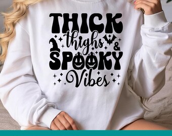 Dikke dijen Spooky Vibes Svg, Halloween citaat SVG, Retro Spooky Png, Halloween Png, trendy Halloween-clipart, gesneden bestand Cricut silhouet