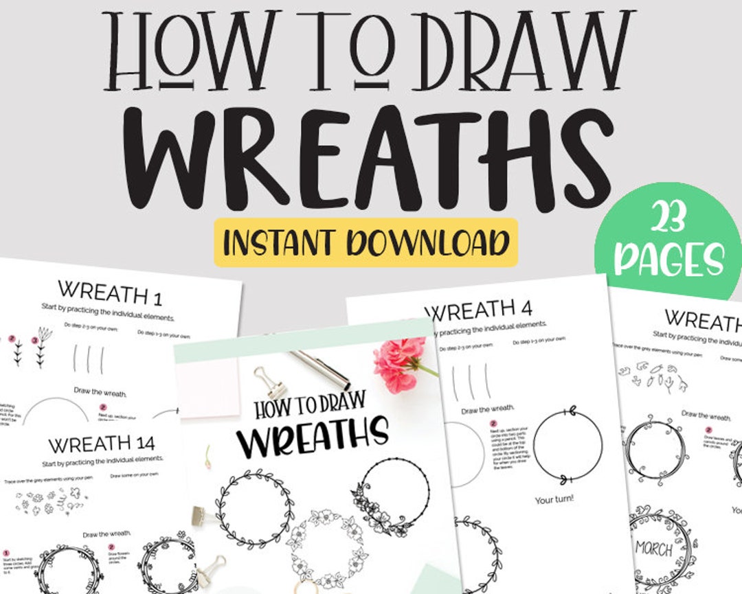 How to Draw Wreaths Printable Worksheets for Lettering, Bullet Journal ...