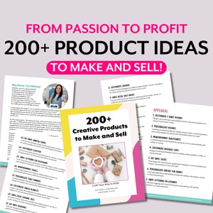 Peut inclure: Un graphique rose, jaune et blanc avec le texte "200+ produits créatifs à fabriquer et à vendre" et le texte "Créez votre chemin vers le profit" avec les noms Viktoria Andersson et Awesome Alice. Le graphique présente une forme de cœur avec une tasse de café à l'intérieur.