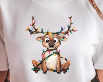 Frohe Weihnachten Rudolph PNG, lustiges Rentier-Gesicht, Weihnachtslichter Design, Sublimationsdesign, süßes Rentier PNG, Rudolph Weihnachtslichter
