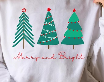 Merry and Bright PNG, Retro Christmas Tree Png, Red & Green Christmas Tree Png, Retro Christmas PNG, Retro Christmas Png Sublimation