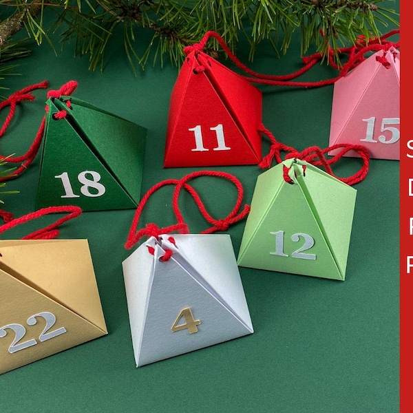 Calendario de adviento navideño de bricolaje en papel Svg / Cajas de cuenta regresiva navideñaSvg / Plantilla de caja de regalo 3D / Archivos SVG para Cricut y Silhouette