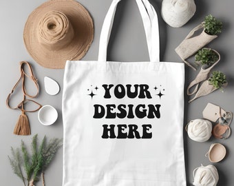 Tote Bag Mockup, Natural Tote Bag Mockup, Boho Styled Tote Mock, Tote Bag Flat Lay, Shopping Bag Sublimation Mockup, Cotton Canvas Tote Bag