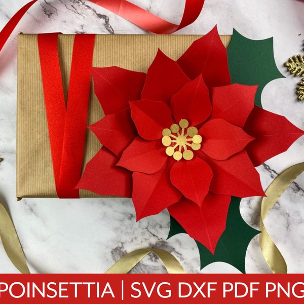 Poinsettia Flower Svg | Flowers Template Cricut Silhouette Cutting| Christmas Paper SVG cut | Christmas DIY Decor | Christmas Flower SVG