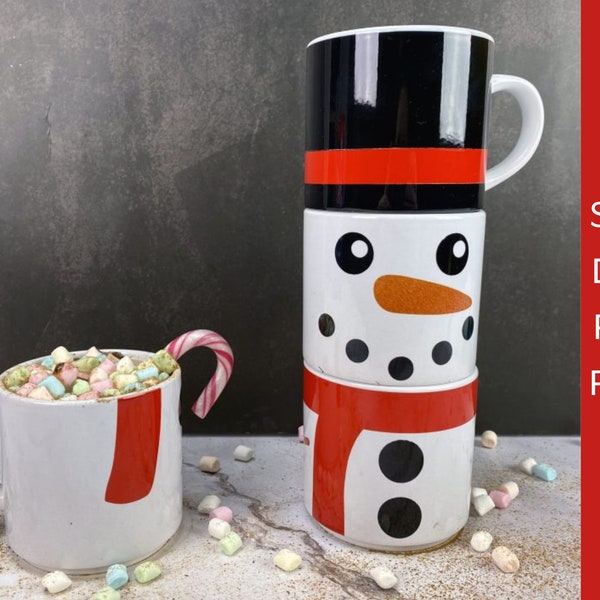 Christmas Snowman Stackable Mug Svg, 10oz Mug Template, Christmas Mugs, Holiday Mug, Mug Press Design, SVG files for Cricut & Silhouette