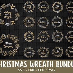 クリスマス リース SVG バンドル、クリスマス DIY、フローラル サークル SVG バンドル、ウェディング リース SVG、リース モノグラム DXF サークル PNG Cricut & シルエット