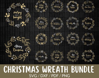 Christmas Wreath Svg Bundle, Christmas DIY, Floral Circle Svg Bundle, Wedding Wreath Svg, Wreath Monogram DXF Circle PNG Cricut & Silhouette