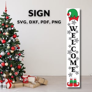 Christmas Welcome Sign Svg, Christmas Porch Leaner Svg, Vertical Christmas Sign Svg, Welcome Front Porch Png Cut Files for Cricut Silhouette