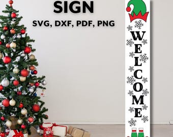 Christmas Welcome Sign Svg, Christmas Porch Leaner Svg, Vertical Christmas Sign Svg, Welcome Front Porch Png Cut Files for Cricut Silhouette