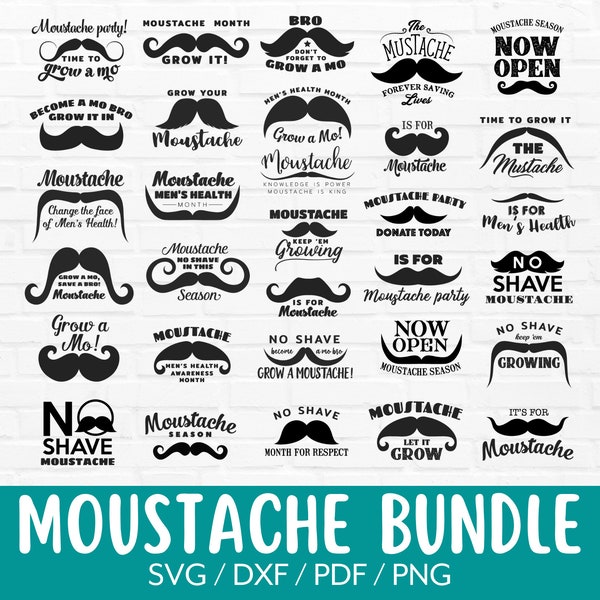 Moustache Svg Bundle, Moustache Month Quotes Clipart, Shirt Png, Sayings Vector, Facial Hair Cut File designs pour Cricut & Silhouette