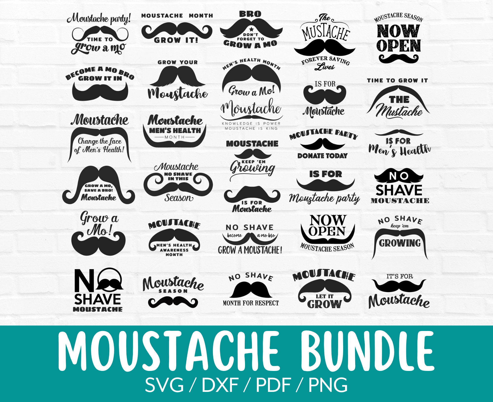 Moustache Svg Bundle, Moustache Month Quotes Clipart, Shirt Png, Sayings  Vector, Facial Hair Cut File Designs for Cricut \u0026 Silhouette - Etsy, image size:2000x1630