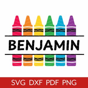 Split Crayon Name SVG, Teacher Monogram Label Frame Cut File, School Decor Design, Back to School Digital Download Clipart Cricut Silhouette
