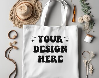 Tote Bag Mockup, Natural Tote Bag Mockup, Boho Styled Tote Mock, Tote Bag Flat Lay, Shopping Bag Sublimation Mockup, Cotton Canvas Tote Bag
